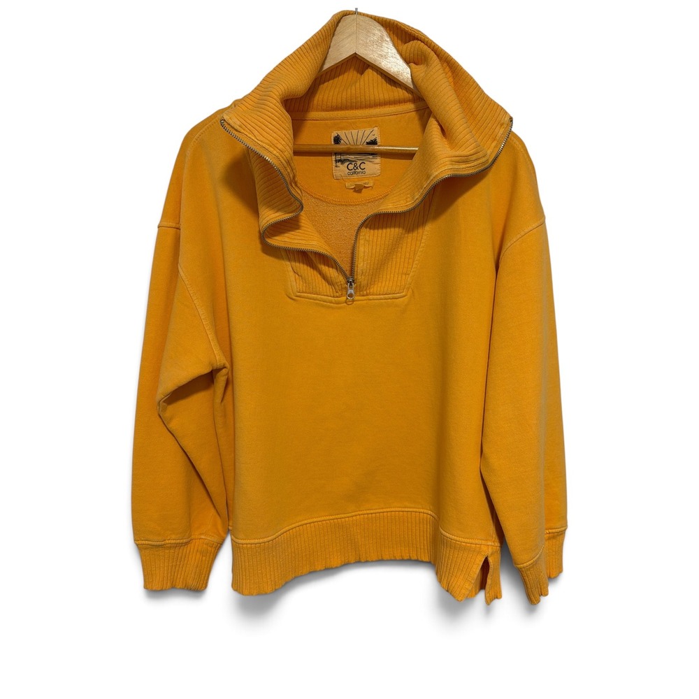 C&C California Womens Sunwashed Quarter Zip Sweatshirt Orange Large Relaxed Fit